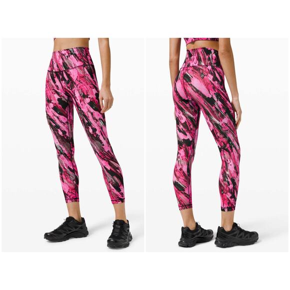 Lululemon Wunder Train High-Rise Tight Size 4 25" Incentive Pink Refresh Black - Picture 1 of 7